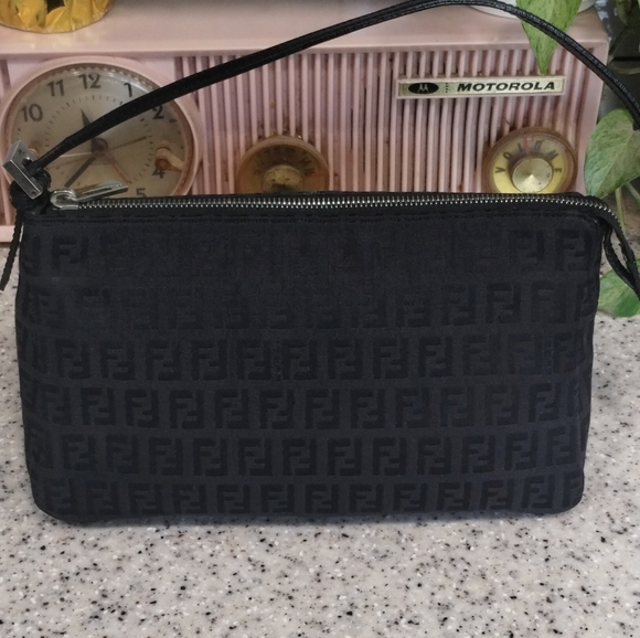 Fendi Handbags - Fendi Mini Monogram Black Canvas Shoulder Handbag